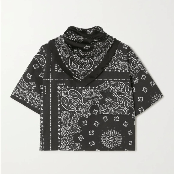 Sacai Tops - Sacai B/W cotton canvas top with attached silk scarf, size 1